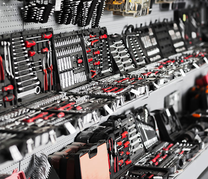 toolboxes and toolkit in the shop